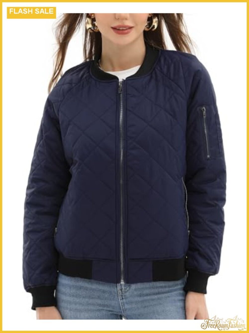 Women's Quilted Lightweight Puffer Bomber Jacket
